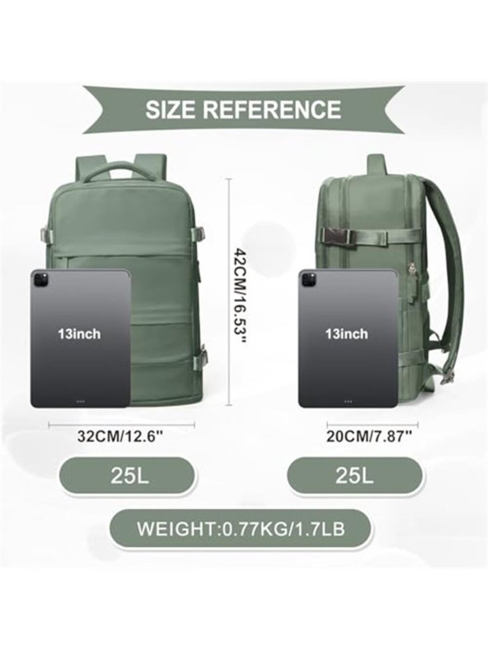 Waterproof Travel Backpack Hiking Carry On Laptop Daypack Olive Green 25L - Picture 4 of 6